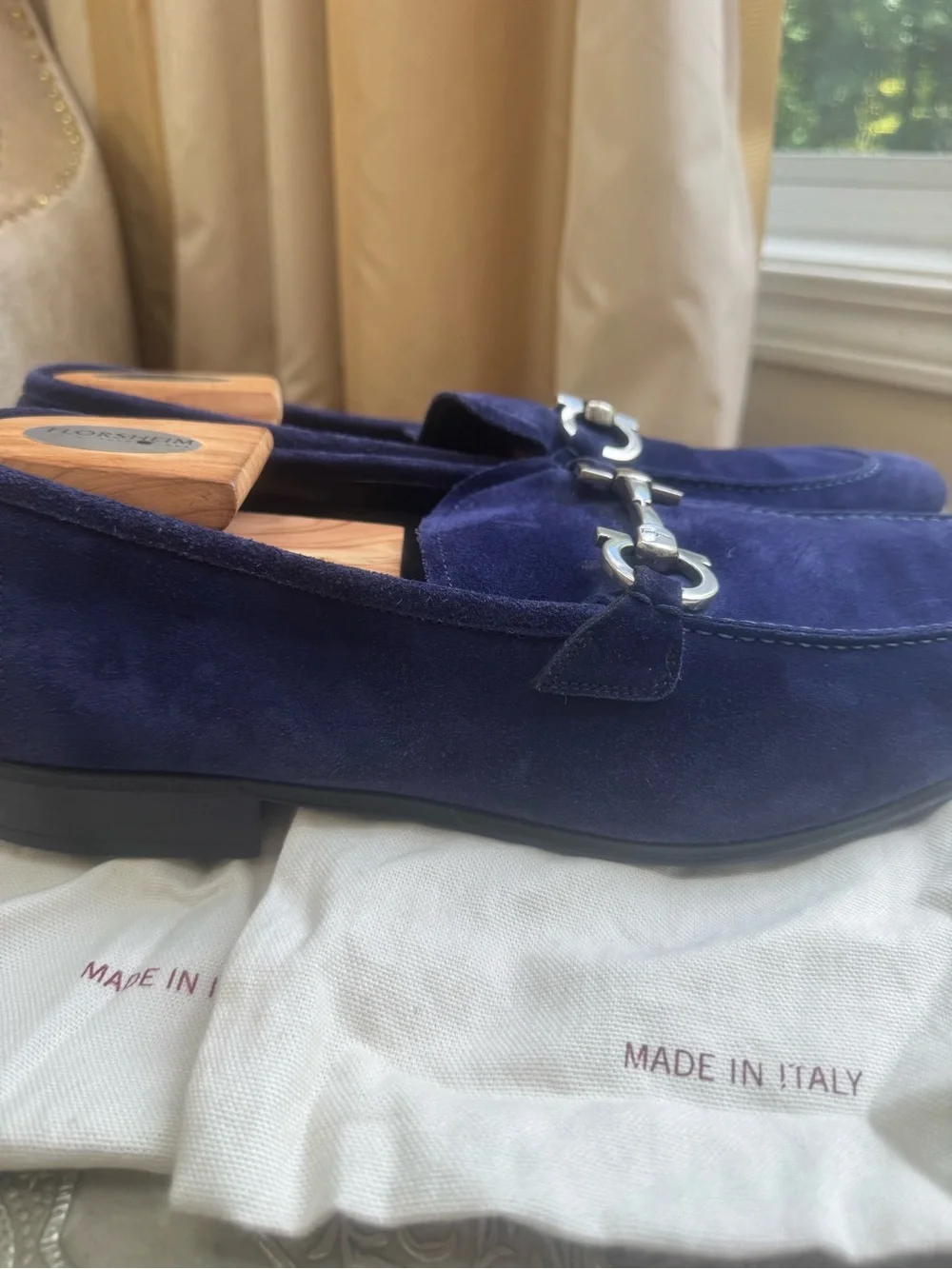 Salvatore Ferragamo Navy Suede Gancini Bit Loafers 12 2E